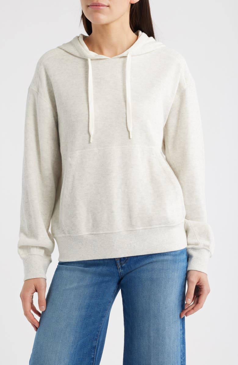 Madewell Heathered Hooded Sweatshirt, Main, color, Heather Vintage Ivory