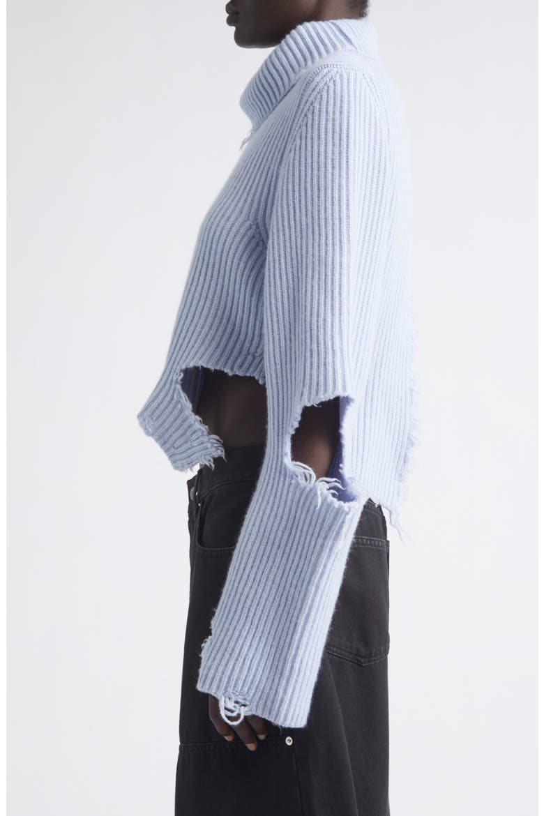 Lover Destroyed Rib Merino Wool Turtleneck Sweater, Alternate, color, SKY