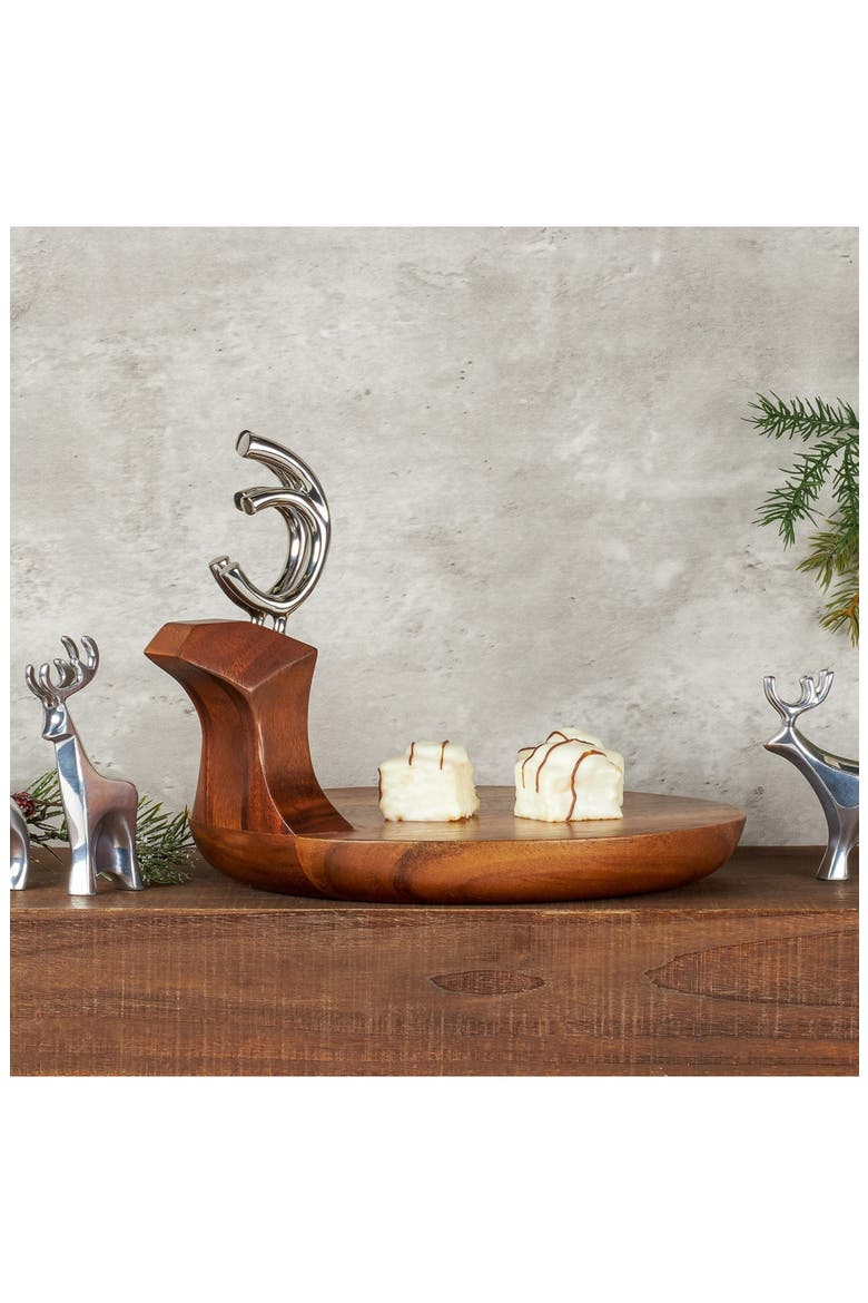 Reindeer Wood Platter with Spreader Knife, Alternate, color, BROWN