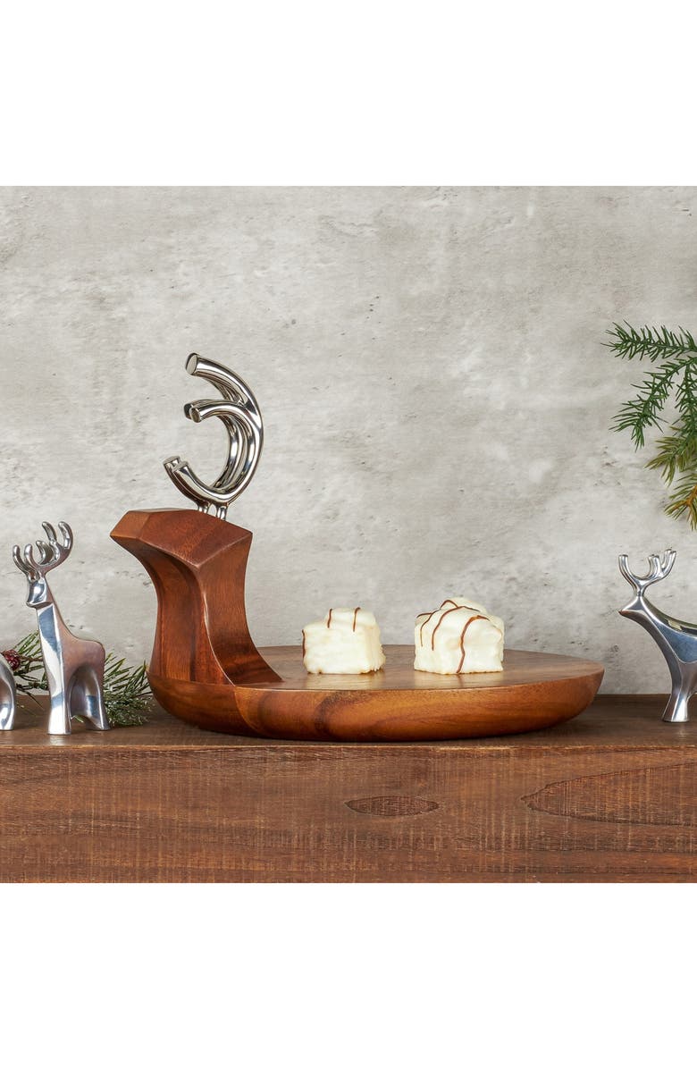 Nambé Reindeer Wood Platter with Spreader Knife, Alternate, color, Brown