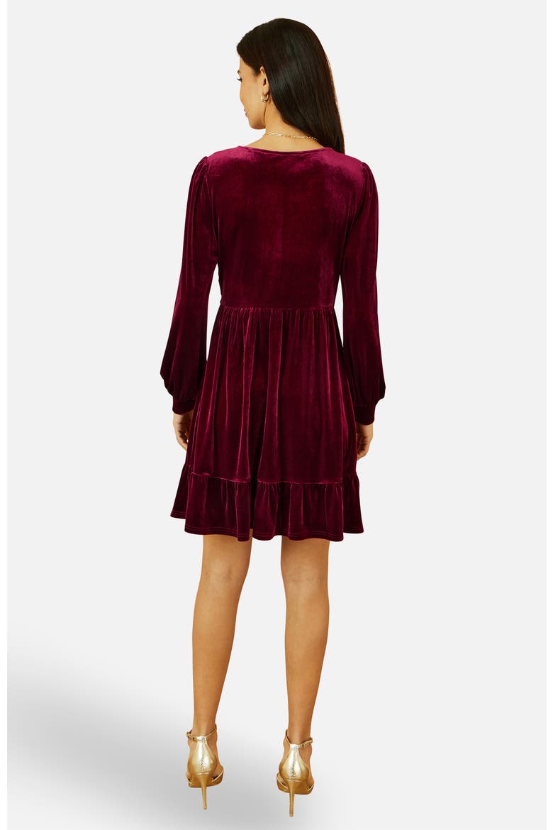 Velvet Long Sleeve Skater Dress, Alternate, color, Burgundy