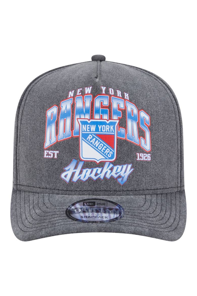 Men's New Era  Charcoal New York Rangers Throwback Washed A-Frame Pre-Curved 9FIFTY Snapback Hat, Alternate, color, Charcoal