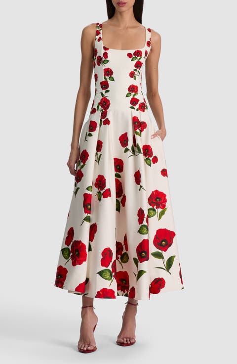 Adley Poppy Print Sleeveless Drop Waist Maxi Dress
