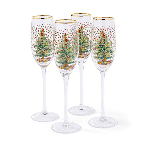 Christmas Tree Polka Dot Champagne Flute Set of 4