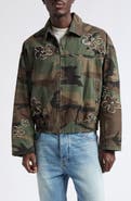 NAHMIAS Crystal Embellished Floral Patch Camouflage Print Cotton Twill Jacket