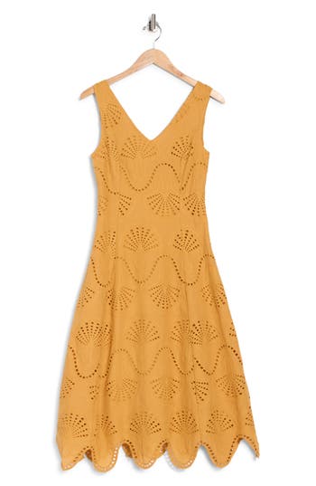 T Tahari Fit & Flare Midi Dress In Monarch Gold