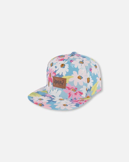 Deux Par Deux Baby Girl's Printed Cap White, Pink, And Green Flowers In White, Pink, And Green Flowers