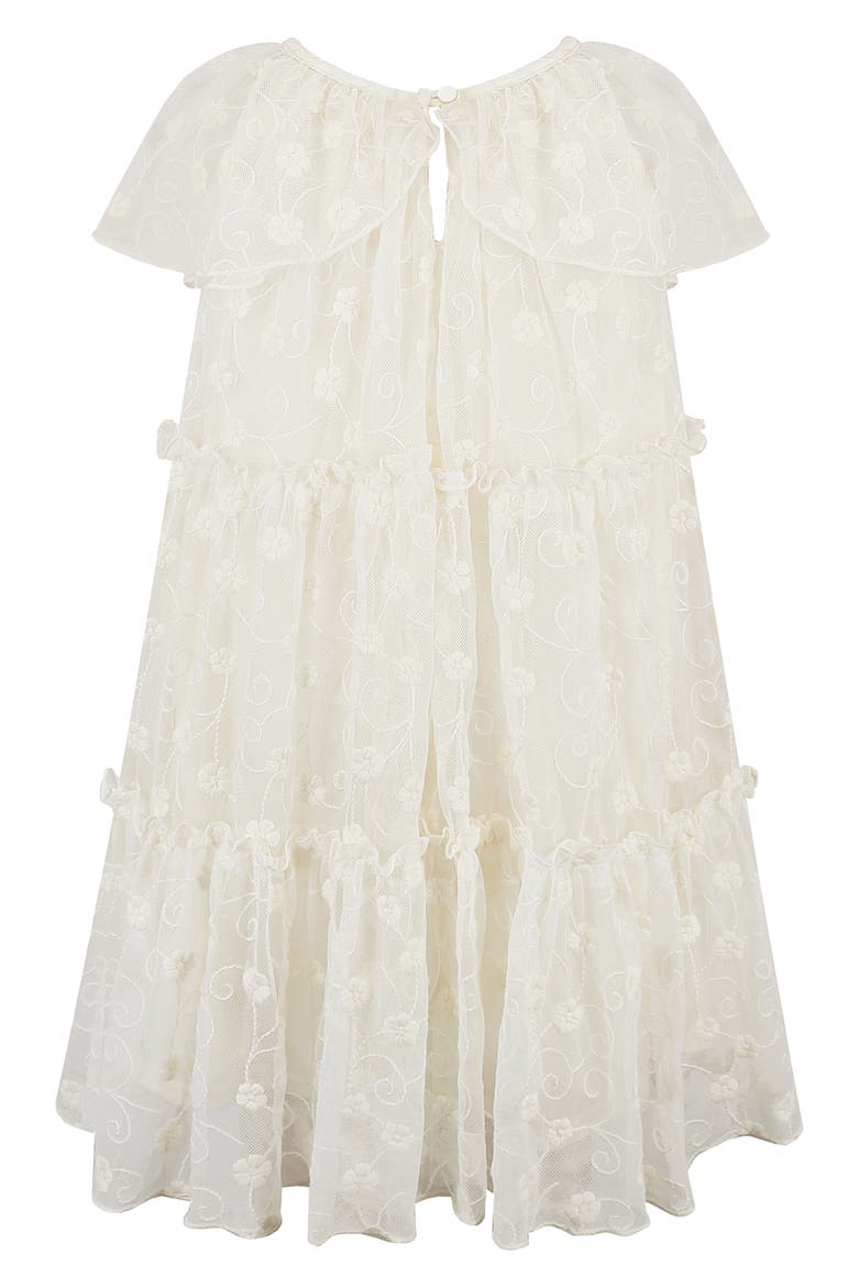 Kids' Embroidered Mesh Tiered Dress, Alternate, color, IVORY