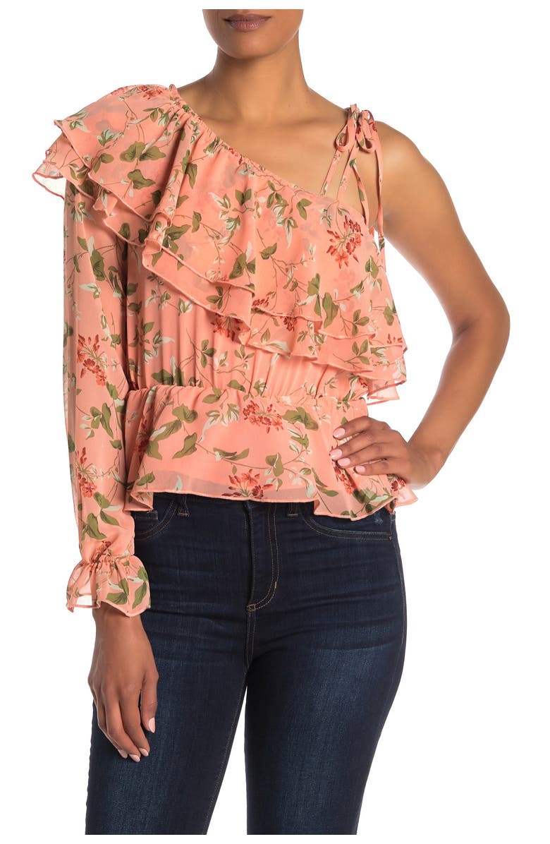Endless Rose Floral Ruffled One Sleeve Blouse, Main, color, 