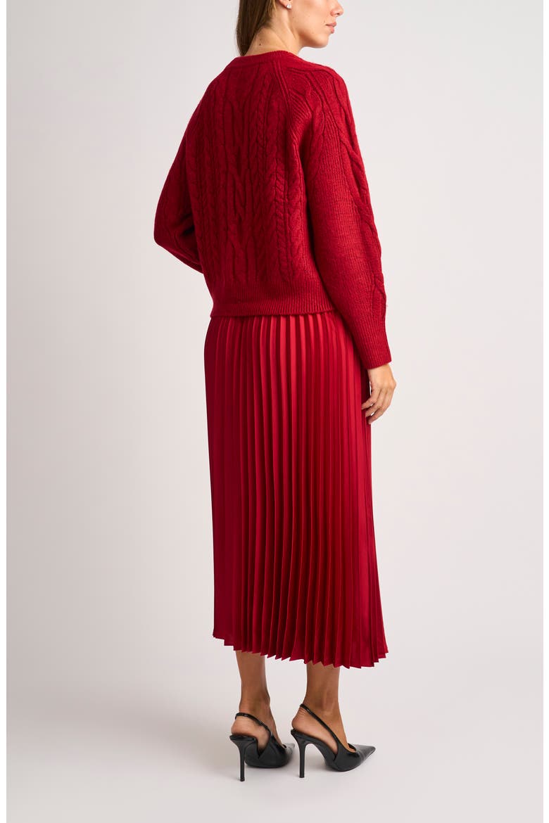 Mixed Cable Raglan Sweater, Alternate, color, RED HOT