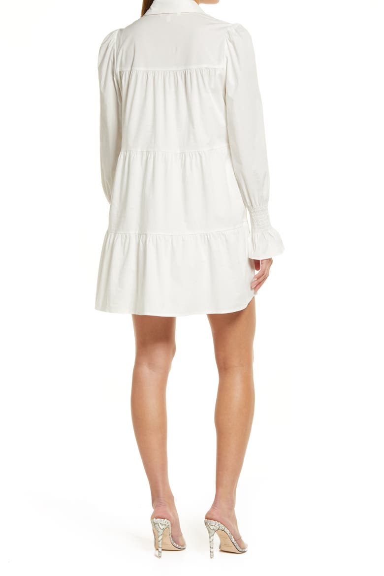 Canossa Tiered Long Sleeve Stretch Cotton Shirtdress, Alternate, color, IVORY
