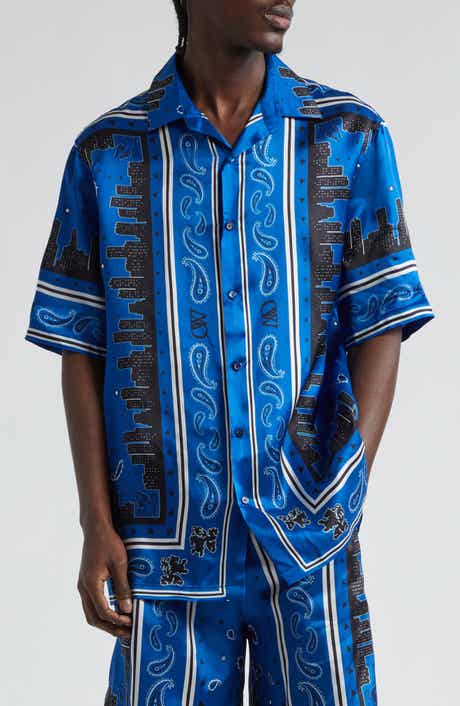 Off-White Bandana Short Sleeve Satin Button-Up Bowling Shirt