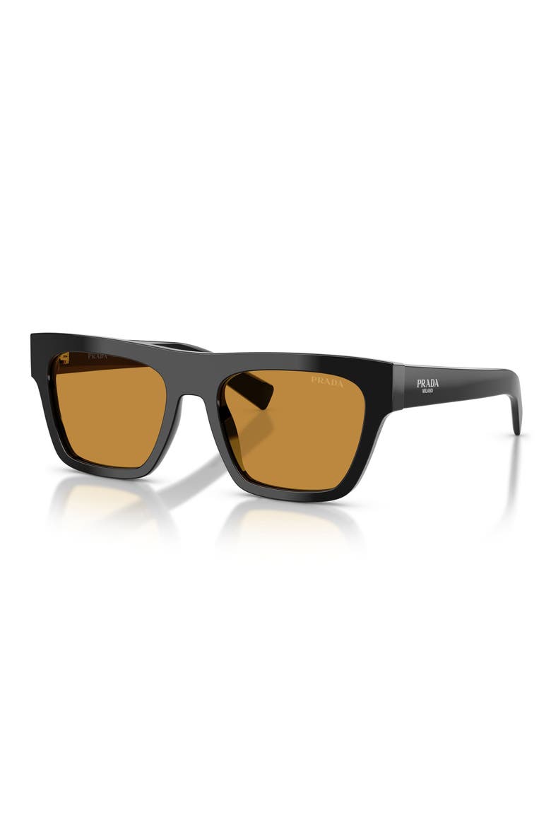 55mm Rectangular Sunglasses, Alternate, color, BLACK / DARK HONEY