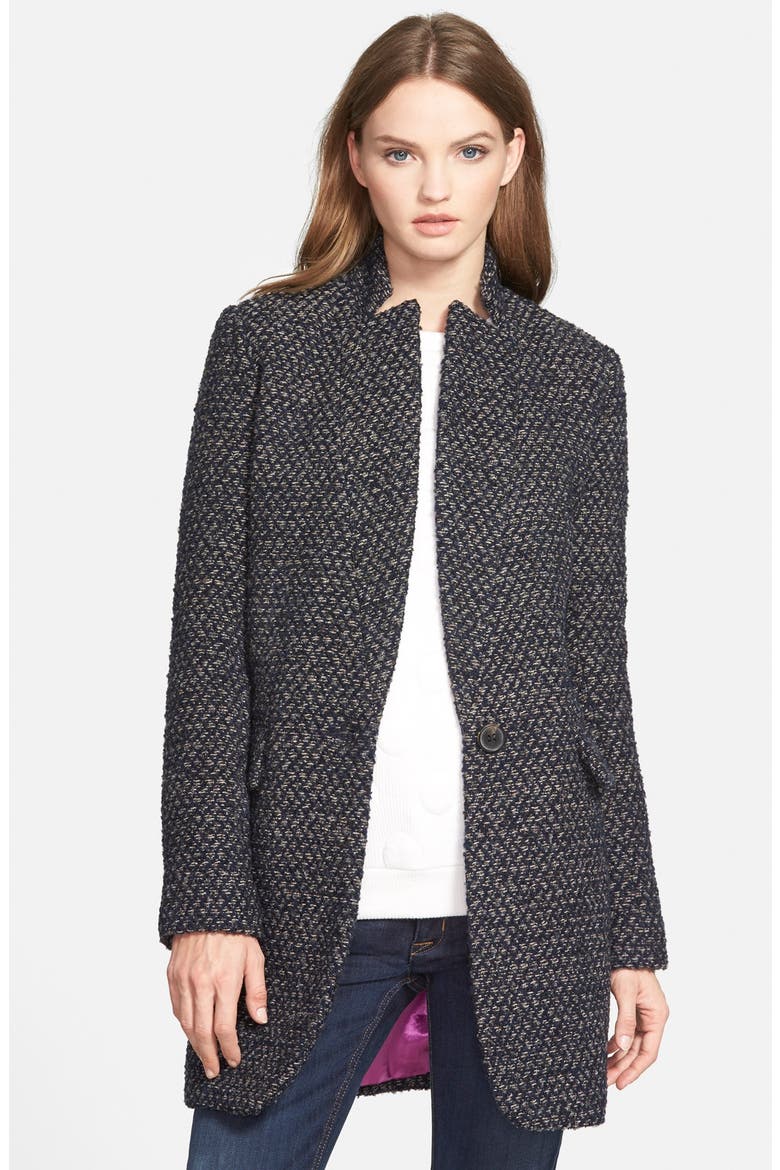 Inverted Notch Tweed Coat, Main, color, NAVY