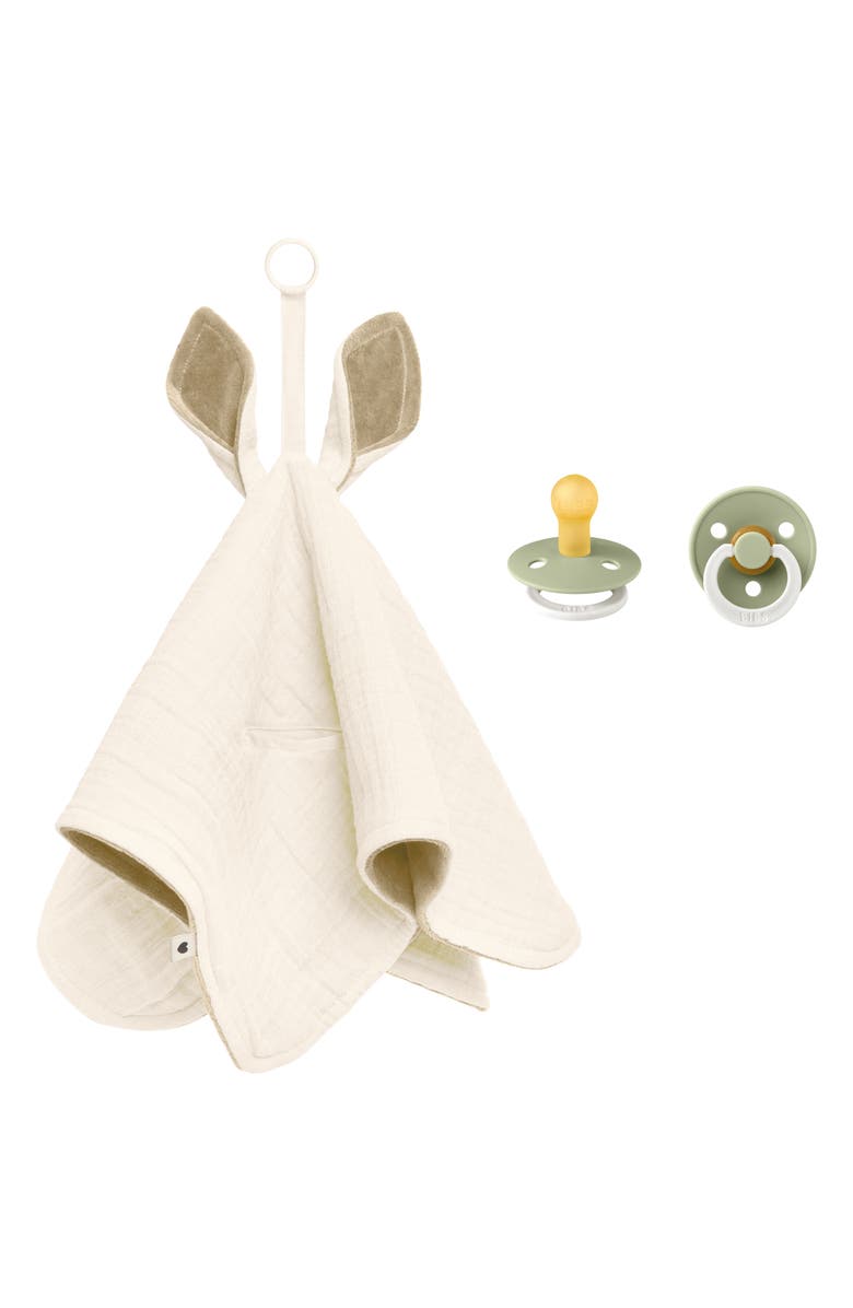 BIBS Kangaroo Cuddle Cloth & Glow Pacifier Set, Main, color, Ivory/ Sage