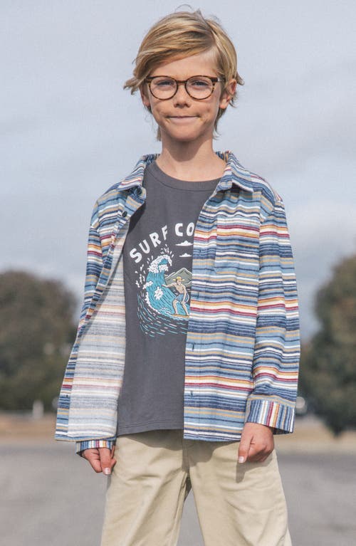 Feather 4 Arrow Kids' Sundown Stripe Cotton Flannel Button-up Shirt In Multi