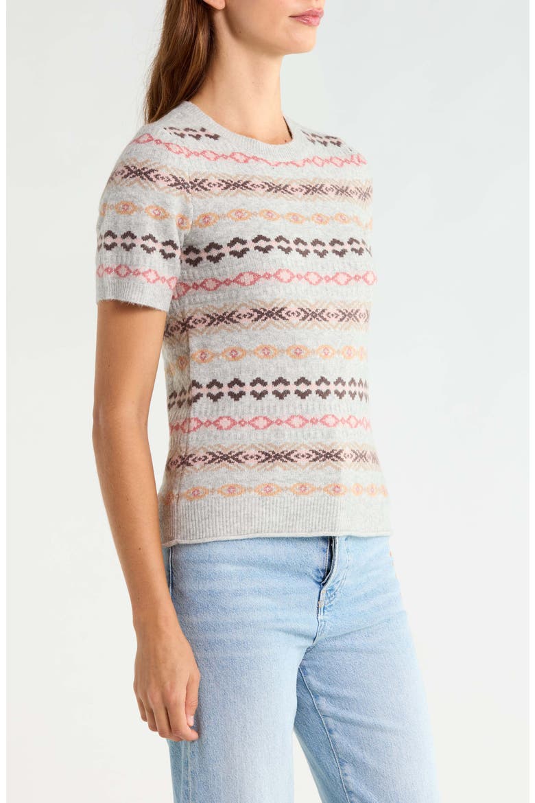 Fair Isle Short Sleeve Sweater, Alternate, color, LIGHT HEATHER GRAY