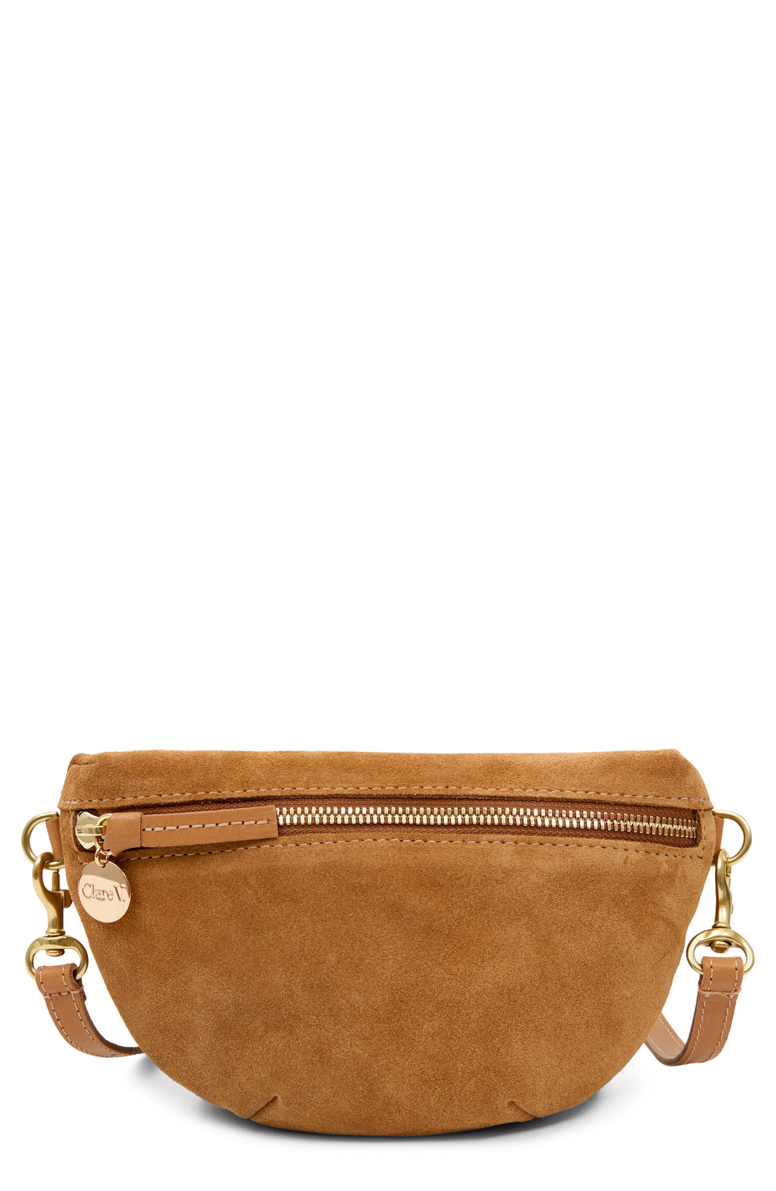 Petite Suede Fanny Pack, Main, color, CARAMEL
