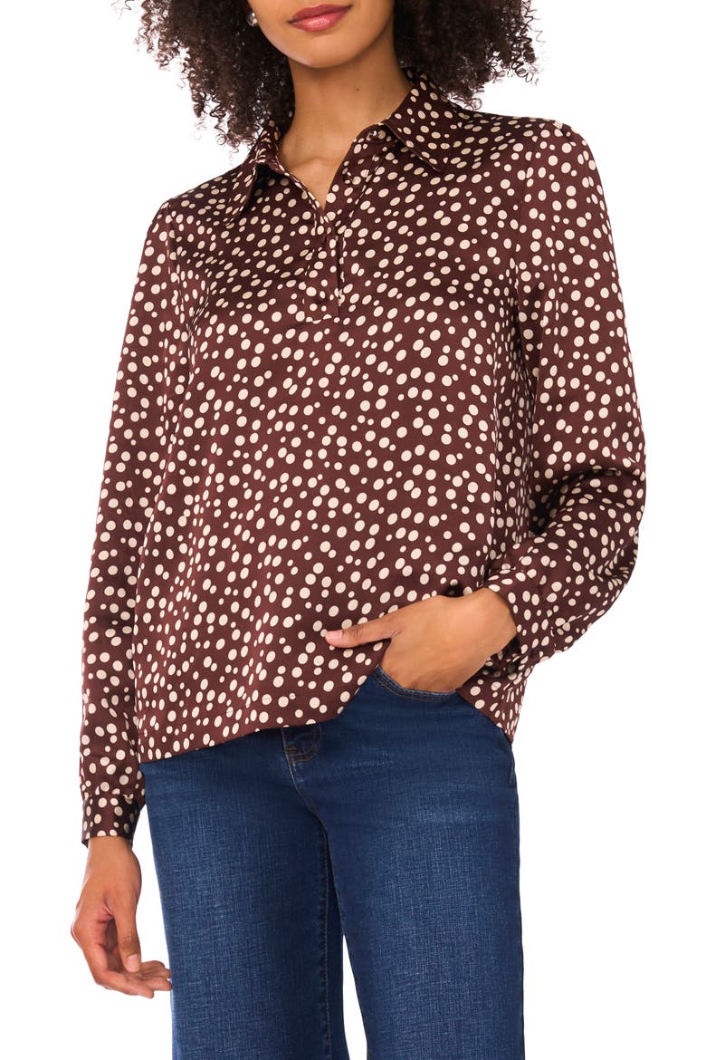 Polka Dot Long Sleeve Satin Top, Main, color, RAINY DAY