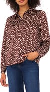 Halogen® Polka Dot Long Sleeve Satin Top