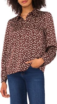 Halogen® Polka Dot Long Sleeve Satin Top