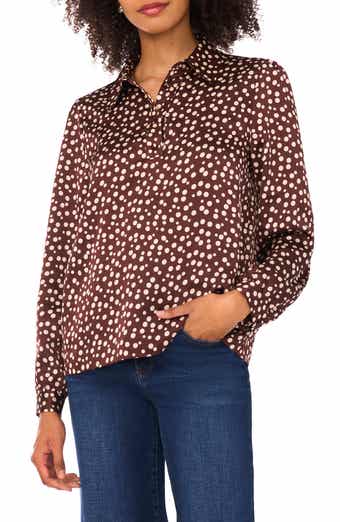 Halogen® Polka Dot Long Sleeve Satin Top