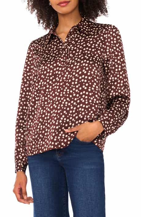 Halogen® Polka Dot Long Sleeve Satin Top