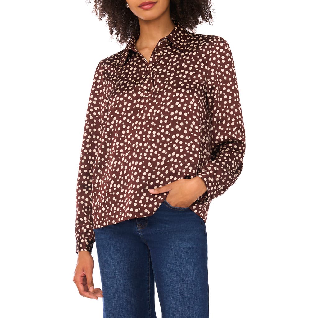 Halogen ® Polka Dot Long Sleeve Satin Top In Burgundy
