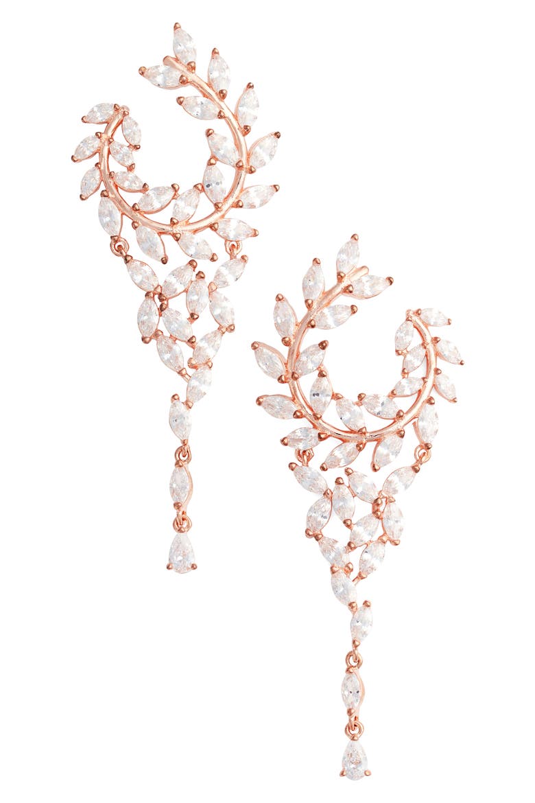 Fern Chandelier Drop Earrings, Main, color, ROSE GOLD/ WHITE CZ