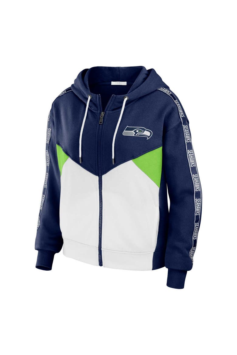 Women's WEAR by Erin Andrews Navy/White Seattle Seahawks Plus Size Color Block Full-Zip Hoodie, Alternate, color, Navy