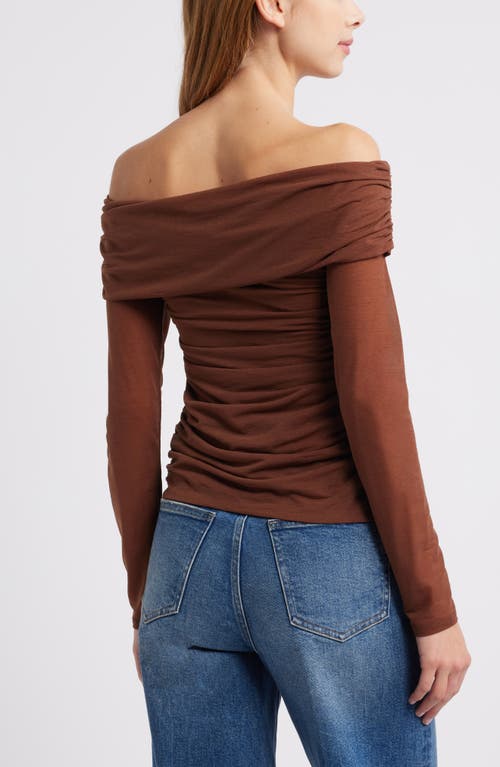 Open Edit Off The Shoulder Knit Top In Brown Soil
