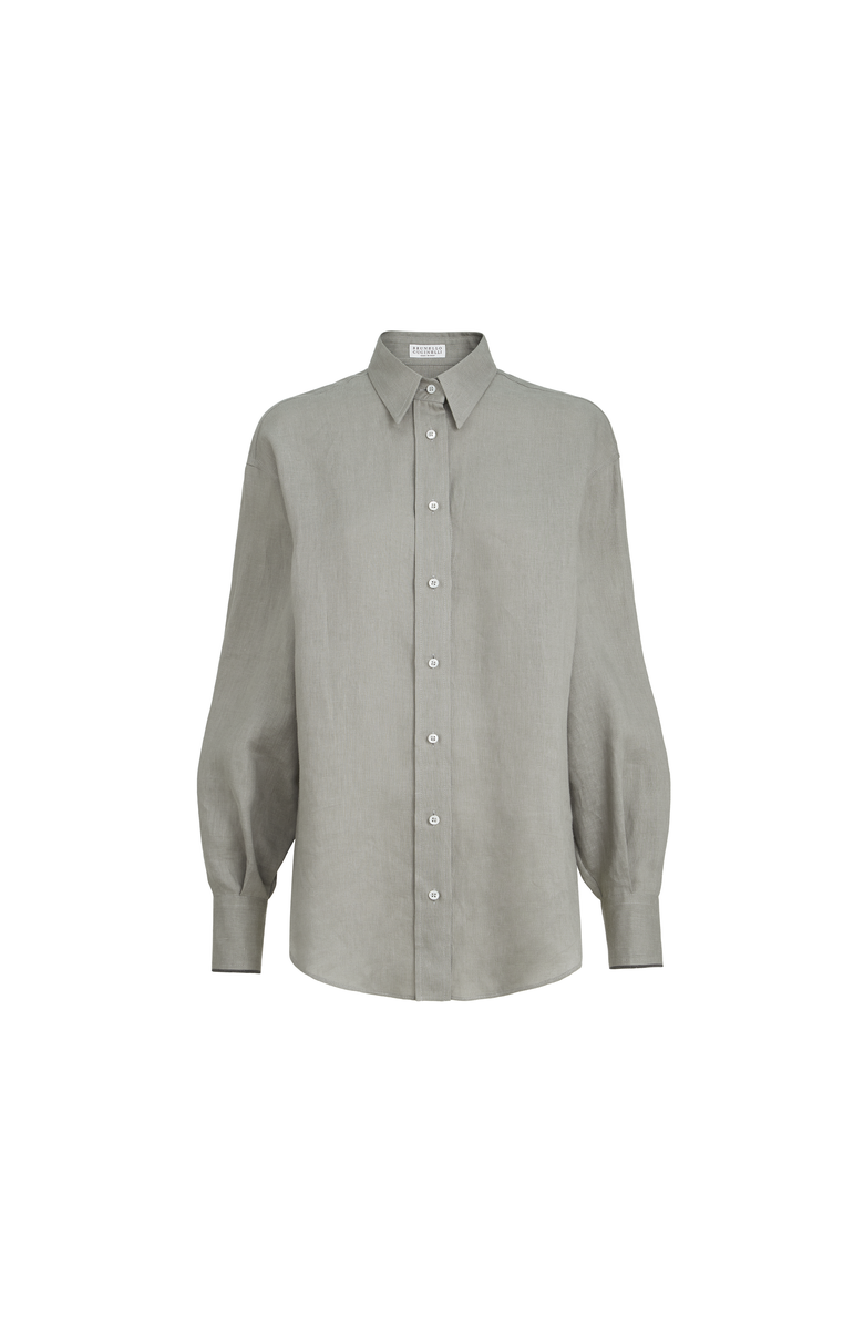 Brunello Cucinelli Linen shirt with monili, Main, color, Khaki