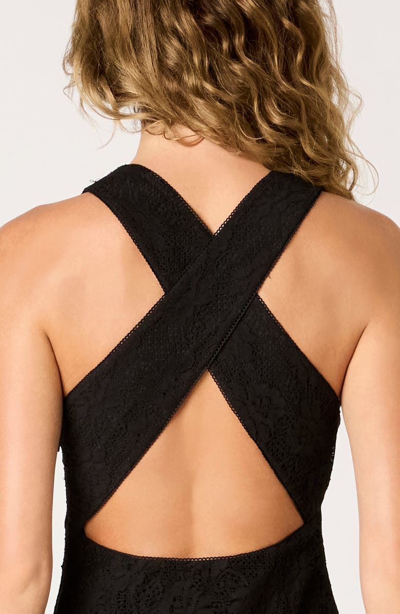 Nia Tasha Cross Back Stretch Cotton Blend Lace Dress, Alternate, color, Black