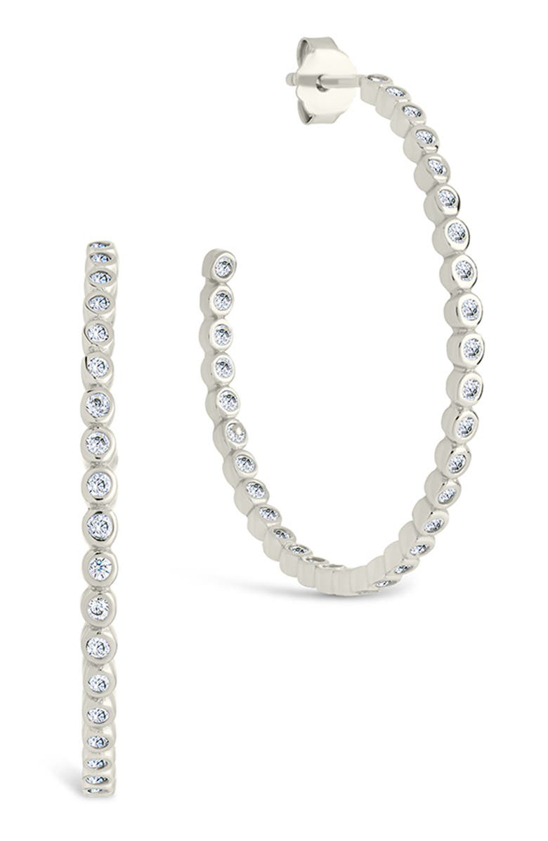 Sterling Forever Bezel Cubic Zirconia Hoop Earrings, Main, color, Silver