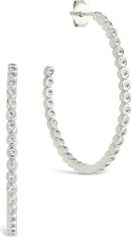 Sterling Forever Bezel Cubic Zirconia Hoop Earrings