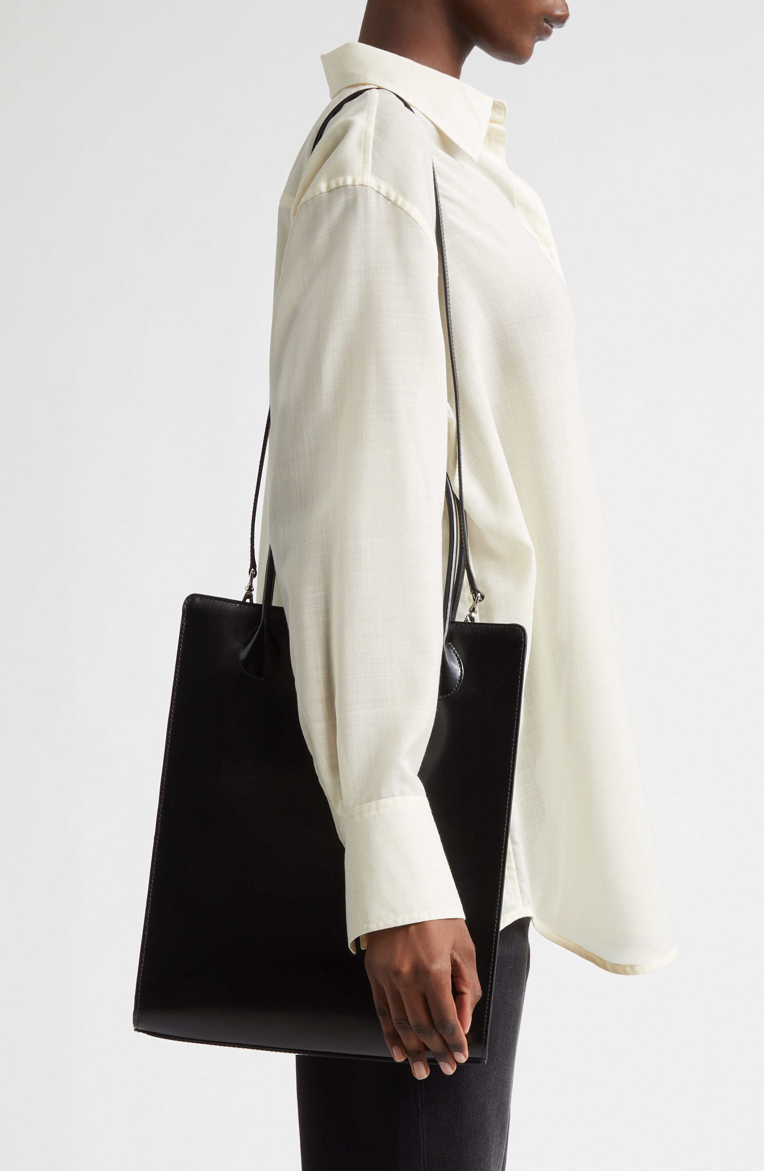 Lié Studio The Jane Leather Top Handle Bag, Alternate, color, Black Patent Leather