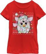 Furby Girl's Furby Christmas Lights Ugly Sweater Print  Graphic T-Shirt