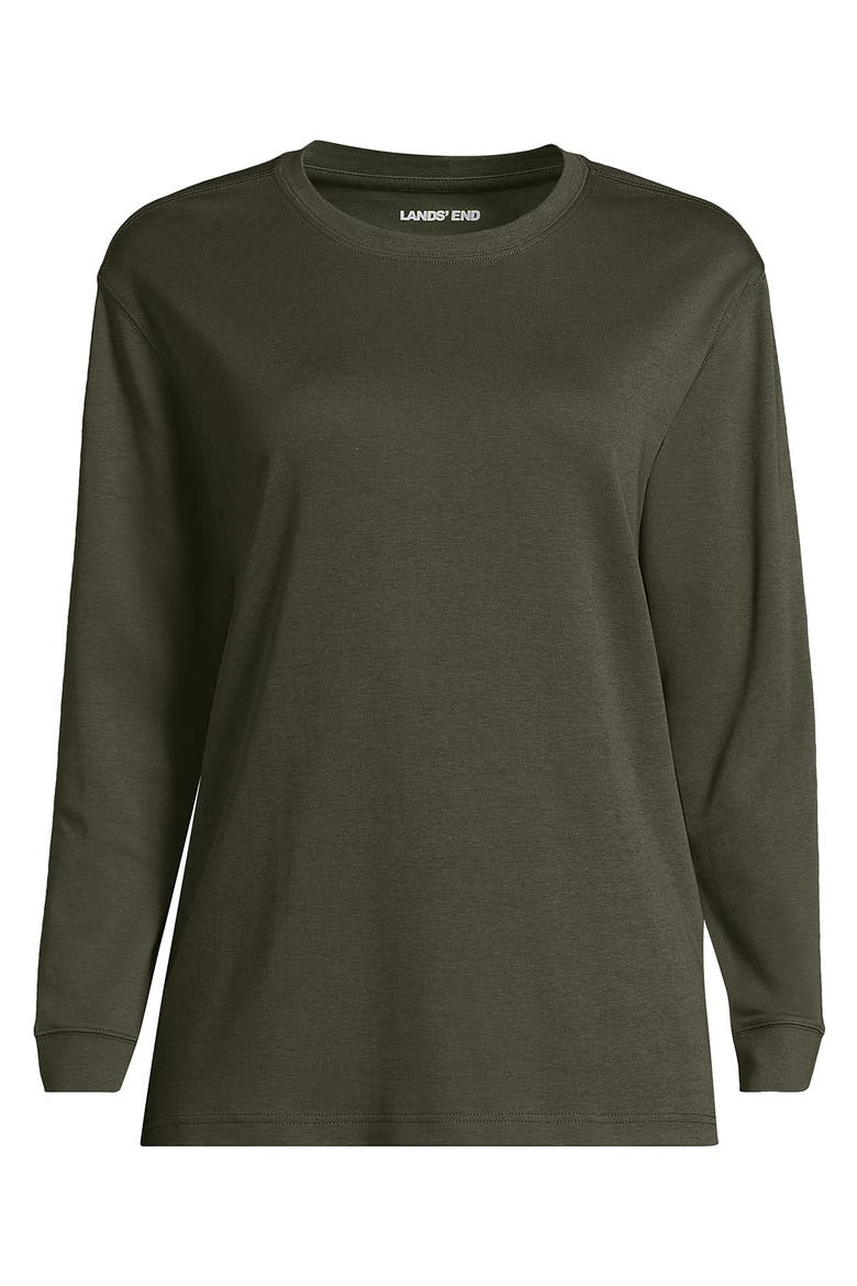 Cotton Relaxed Long Sleeve Crew Neck, Alternate, color, Forest Moss
