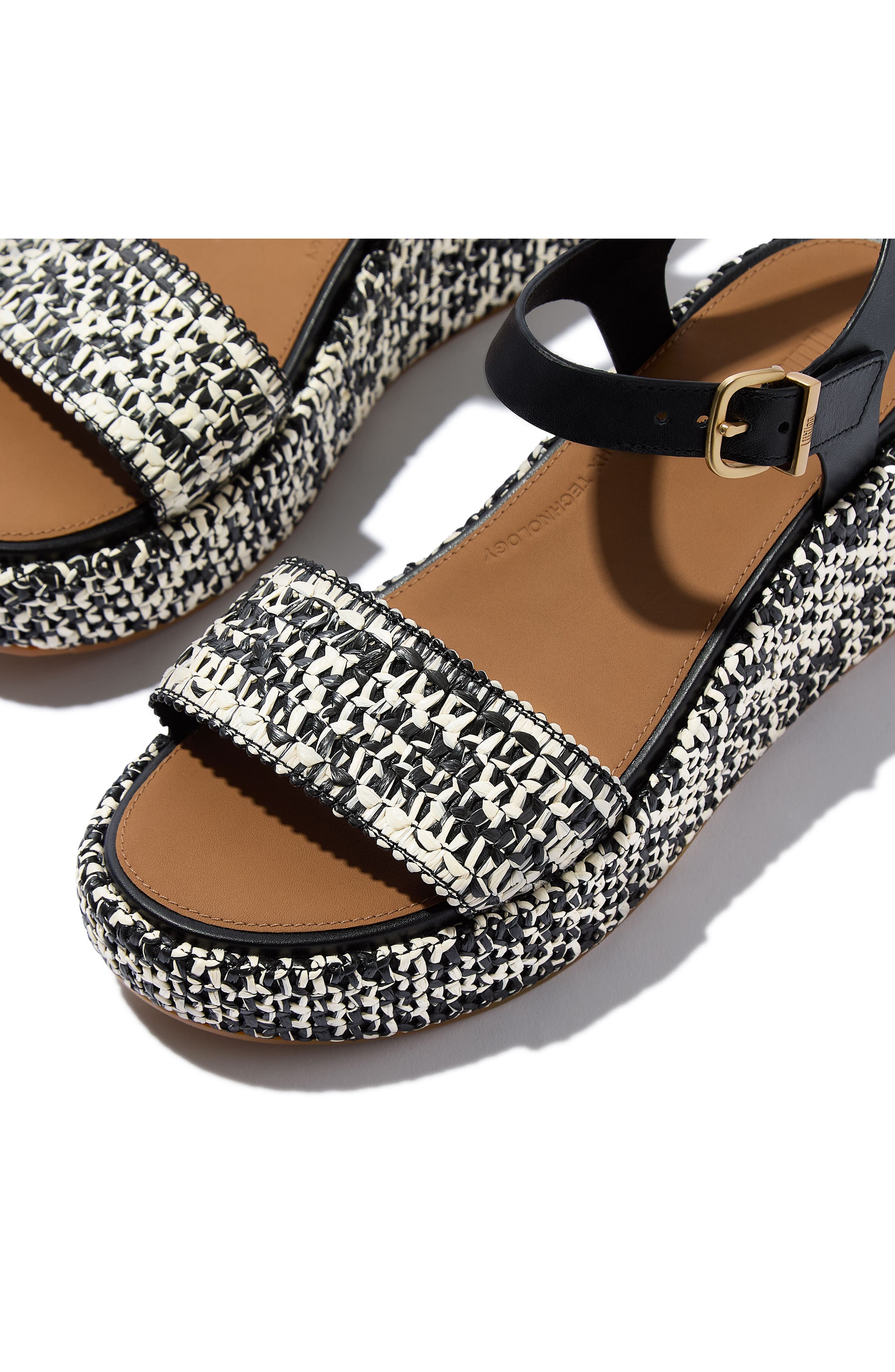 FitFlop PlatFForms Woven Ankle Strap Wedge Sandal, Alternate, color, Black/Ivory Mix