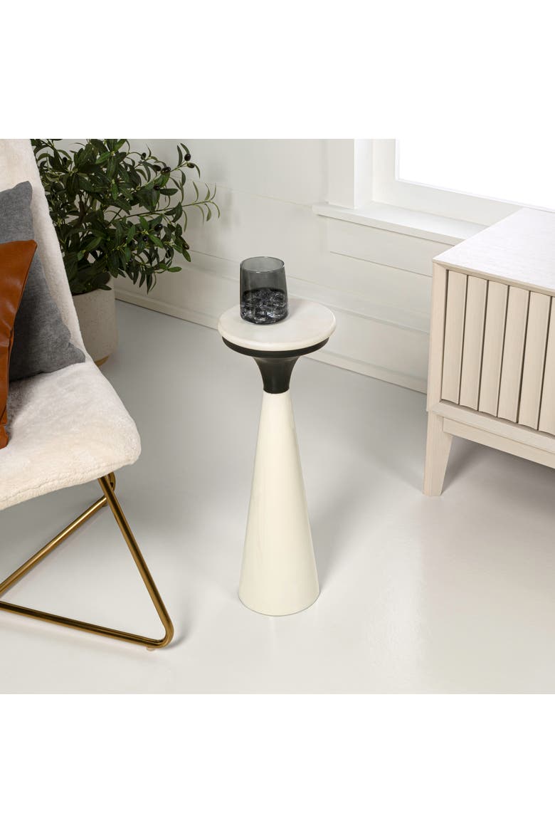 Oliver Metal Pedestal Drink Table with Marble Top, Small Round Accent End Table for Living Room, Alternate, color, White/Black