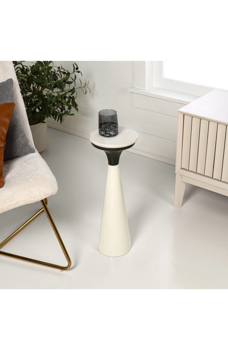 JONATHAN Y Oliver 22.25" Mid-Century Glam Retro Metal Drink Table and Decorative End Table with White Marble Round Top, Alternate, color, White/Black