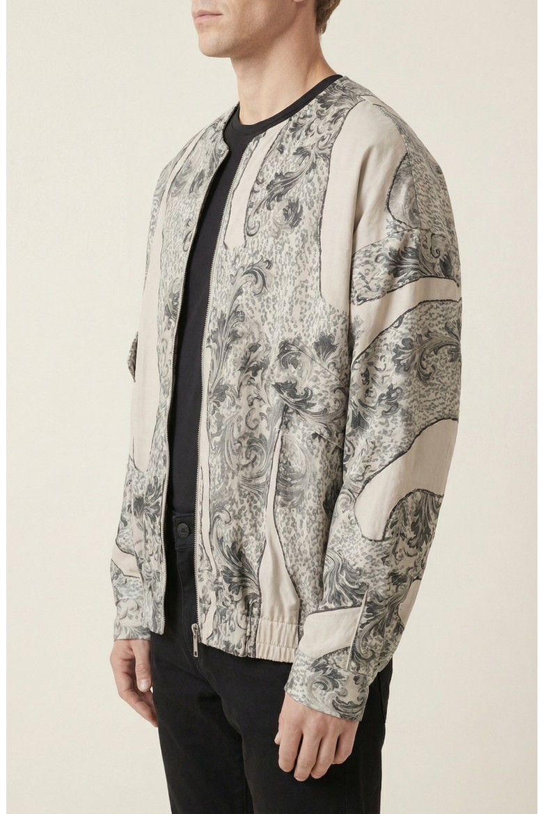 Printed Zip Front Jacket, Alternate, color, Ivory / Grey