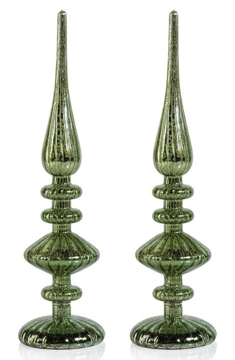 Set of 2 Azenor LED Decorative Glass Tabletop Finial Ornaments