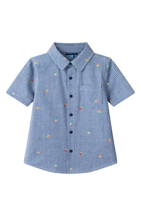 Kids' Watermelon Print Short Sleeve Seersucker Button-Up Shirt (Toddler & Little Kid)