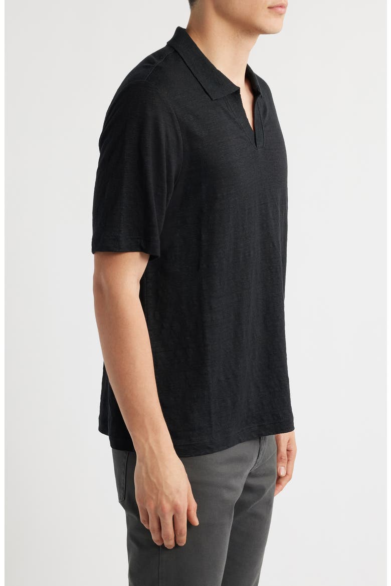 Linen Johnny Collar Polo, Alternate, color, BLACK