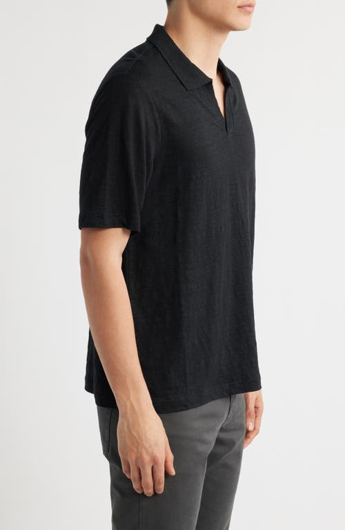 Nordstrom Linen Johnny Collar Polo In Black