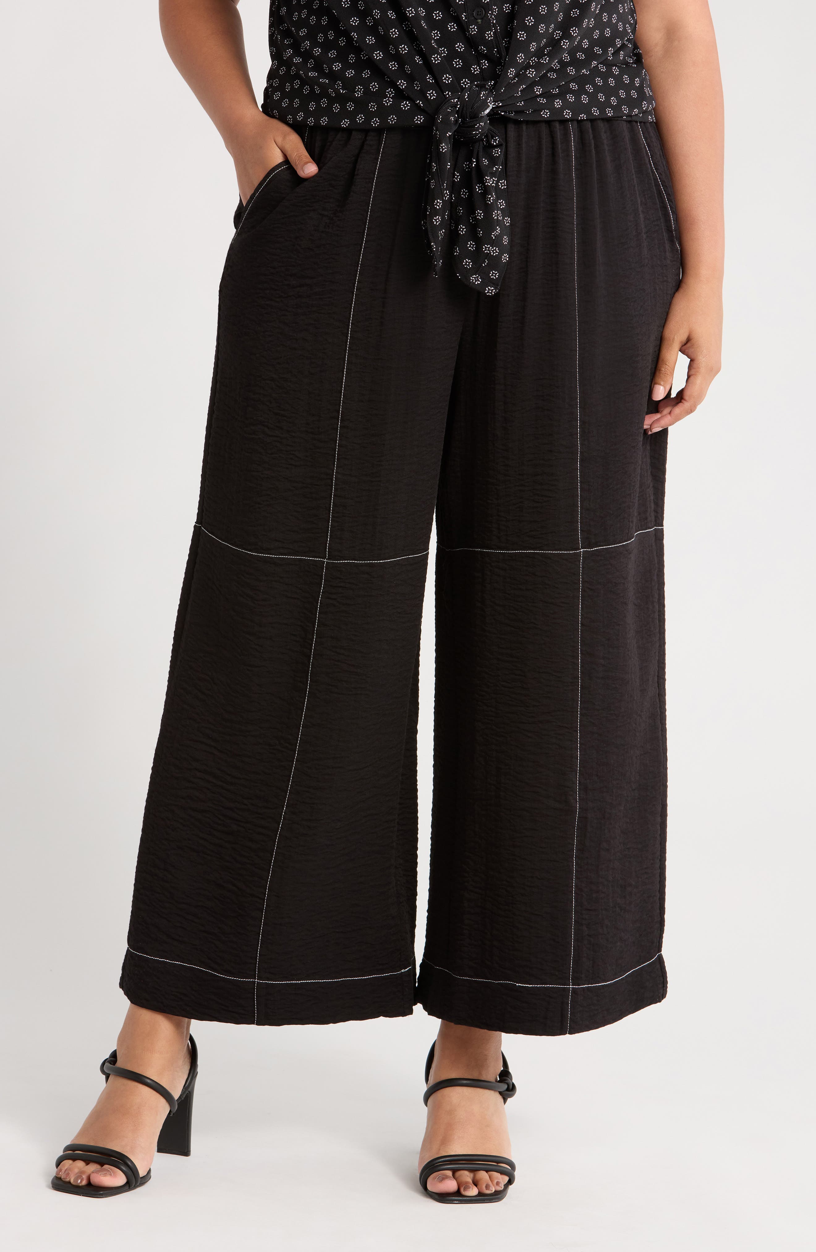 Adrianna Papell Crinkled Topstitched Pants