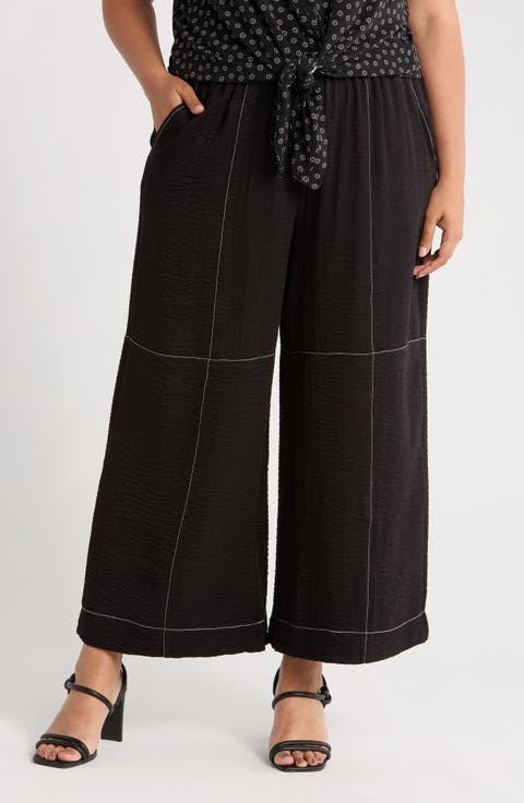 Crinkled Topstitched Pants (Plus)