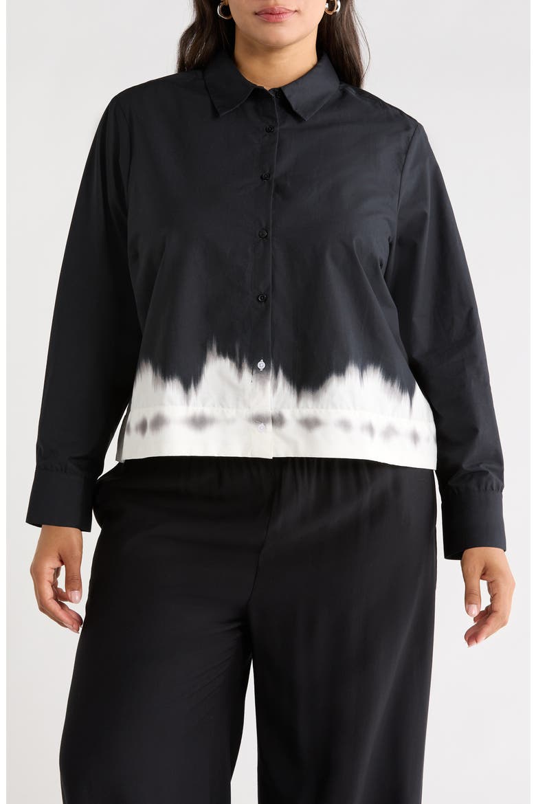 Stripe Crop Cotton Poplin Button-Up Shirt, Main, color, RICH BLACK