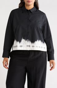 Halogen® Stripe Crop Cotton Poplin Button-Up Shirt